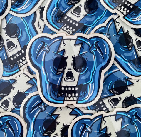 MamaBear Lightning Skull Sticker - Frozen Blue