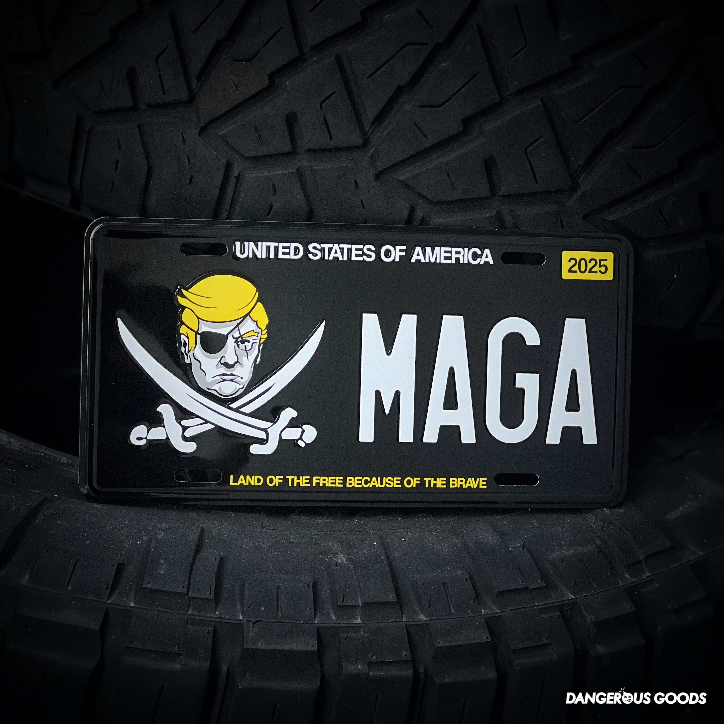 Dangerous Goods Calico Trump MAGA Aluminum Vanity License Plate