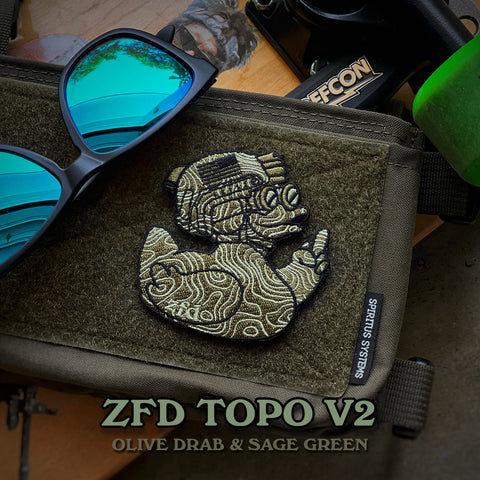 Zero Fucks Duck® ZFD Topo Duck Patch - V2 Olive Drab & Sage Green