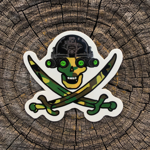 Skullcruhers Jolly Roger NVG Woodland Camo Sticker